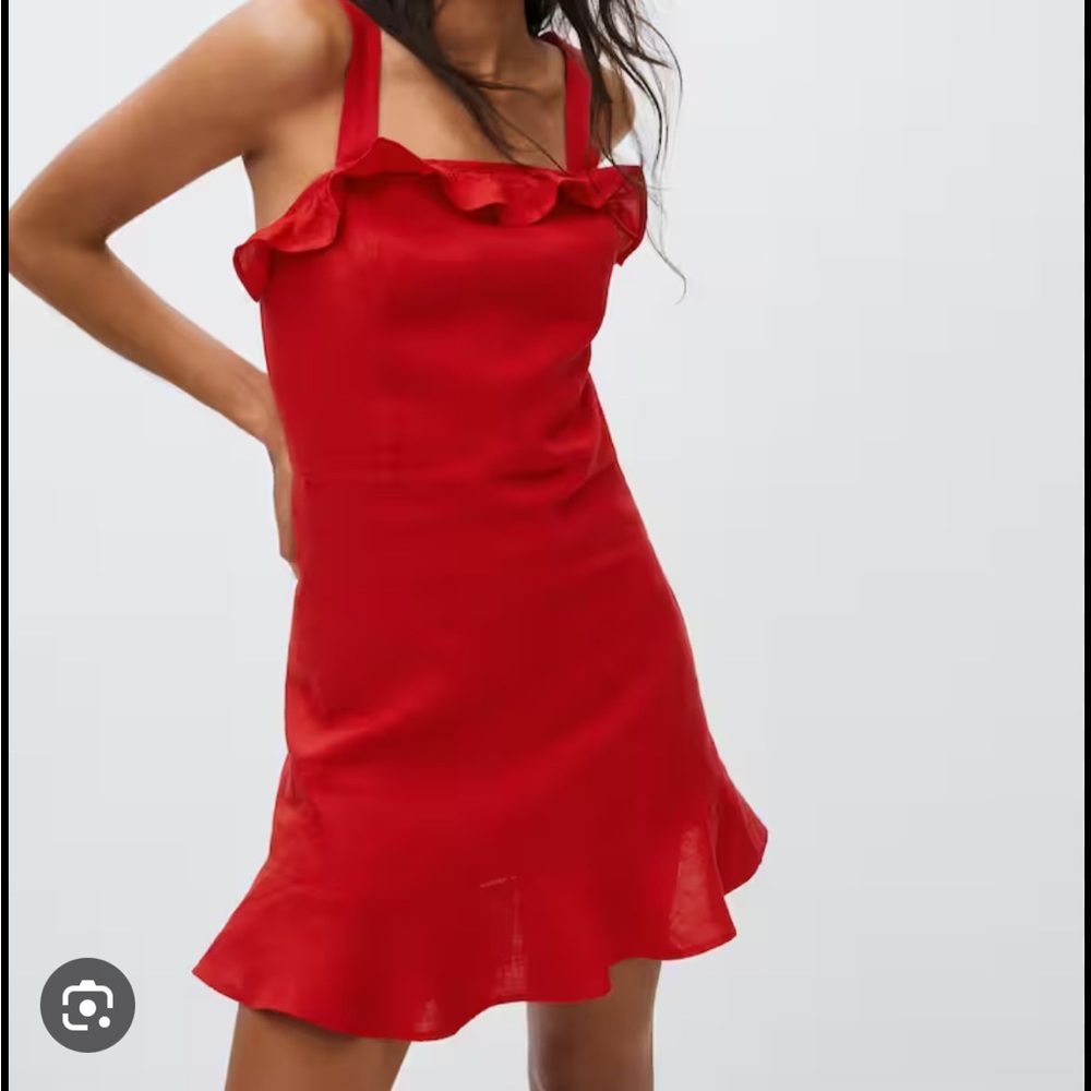 MNG RED LINEN MINI DRESS